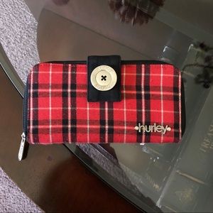 Hurley Red Long Plaid Wallet